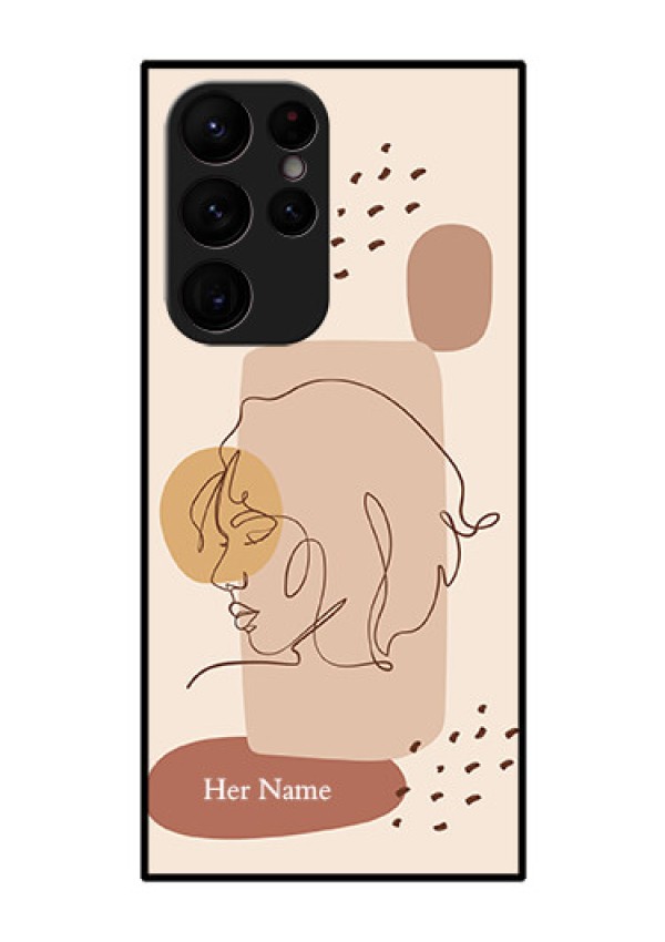 Galaxy S22 Ultra 5G Photo Printing on Glass Case - Calm Woman line art Design