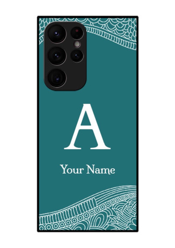 Galaxy S22 Ultra 5G Personalized Glass Phone Case - line art pattern with custom name Design