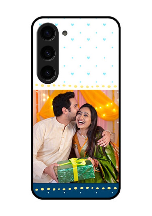 Galaxy S23 5G Personalized Glass Phone Case - White and Blue Abstract Design