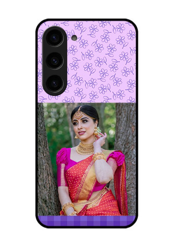 Galaxy S23 5G Custom Glass Phone Case - Purple Floral Design