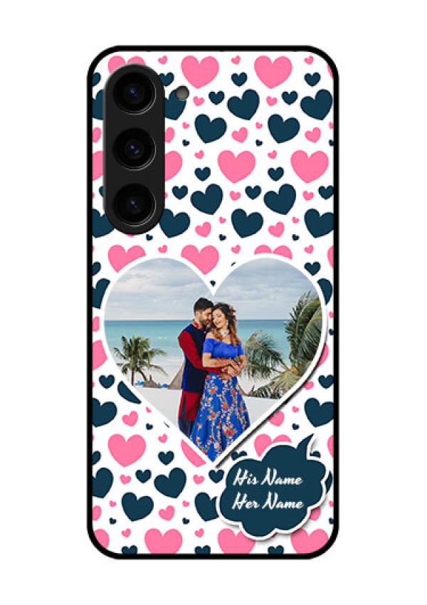 Galaxy S23 5G Custom Glass Phone Case - Pink & Blue Heart Design