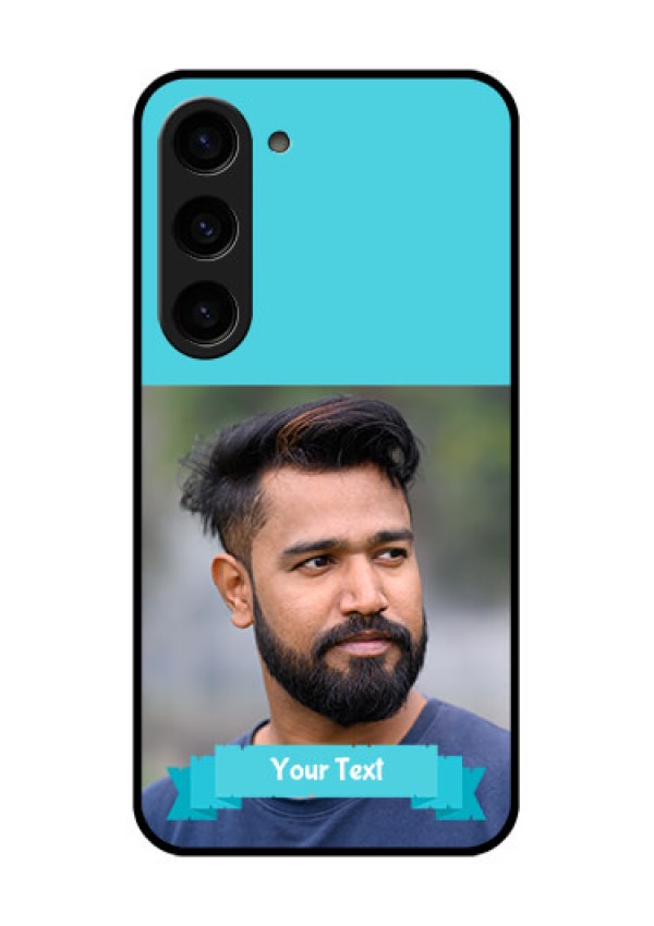 Galaxy S23 5G Personalized Glass Phone Case - Simple Blue Color Design