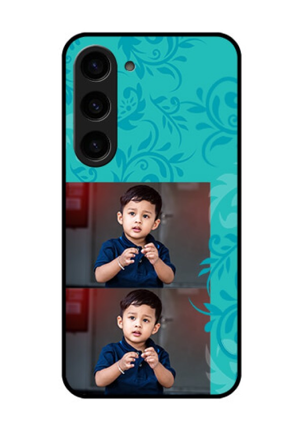 Galaxy S23 5G Personalized Glass Phone Case - with Photo and Green Floral Design