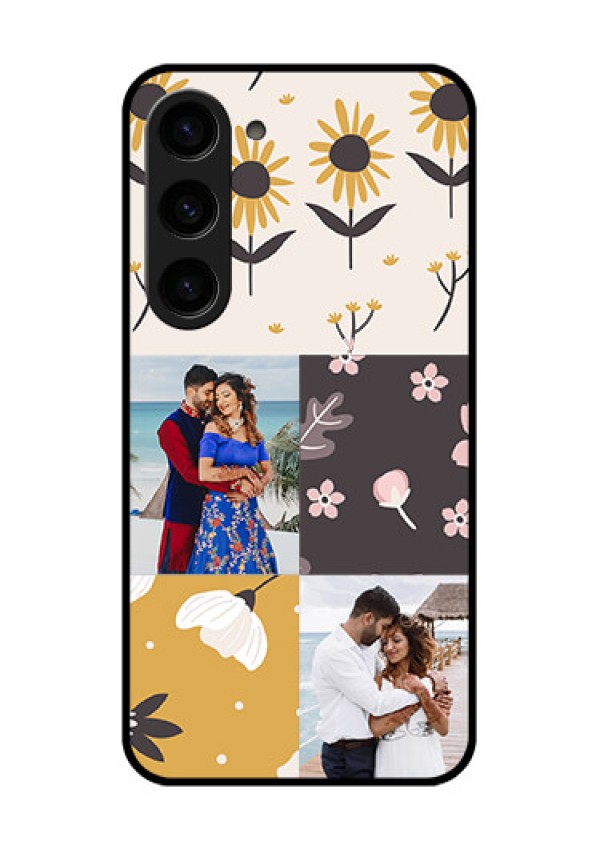 Galaxy S23 5G Photo Printing on Glass Case - 3 Images with Floral Design