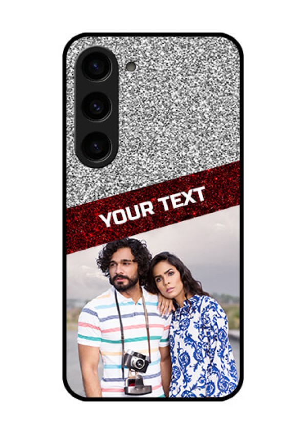 Galaxy S23 5G Personalized Glass Phone Case - Image Holder with Glitter Strip Design