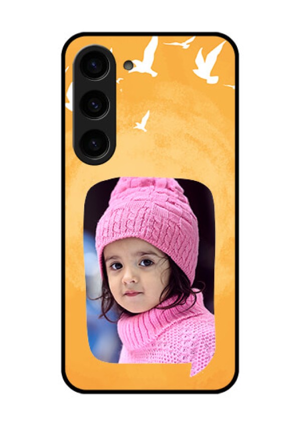 Galaxy S23 5G Personalized Glass Phone Case - Water Color Design with Bird Icons