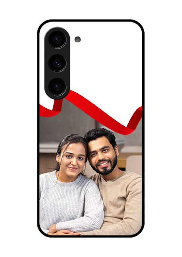 Galaxy S23 5G Photo Printing on Glass Case - Red Ribbon Frame Design