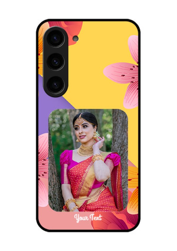 Galaxy S23 5G Custom Glass Mobile Case - 3 Image With Vintage Floral Design