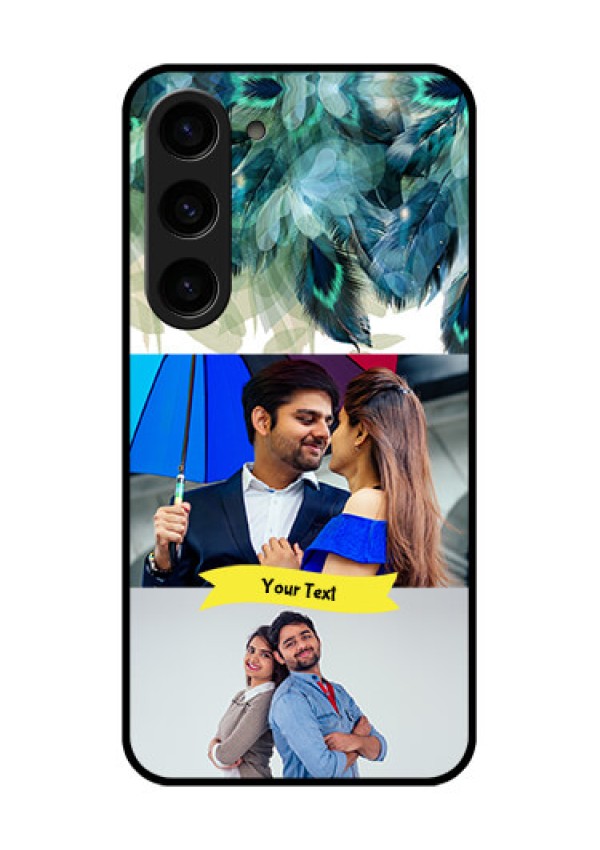 Galaxy S23 5G Personalized Glass Phone Case - Image with Boho Peacock Feather Design