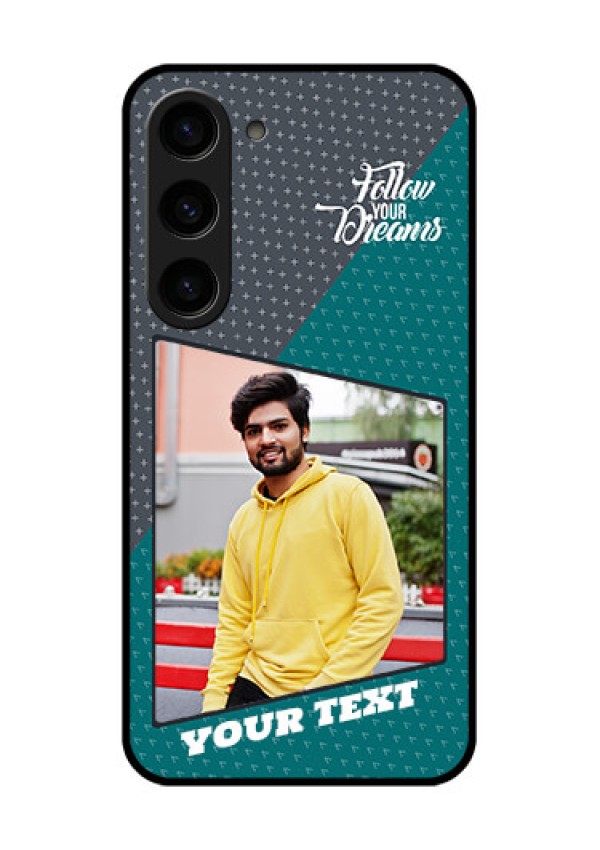 Galaxy S23 5G Personalized Glass Phone Case - Background Pattern Design with Quote