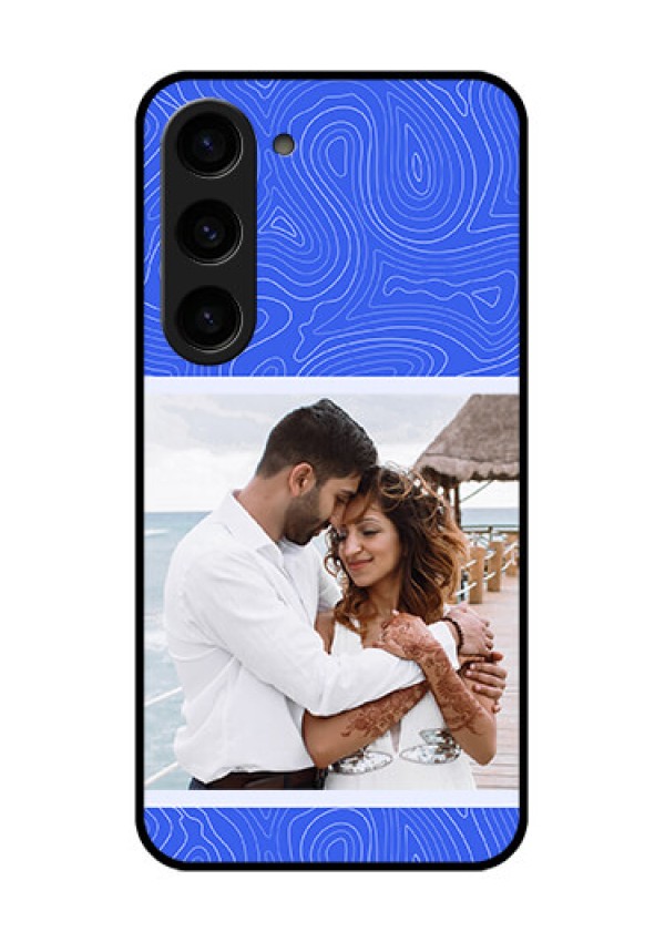 Galaxy S23 5G Custom Glass Mobile Case - Curved line art with blue and white Design