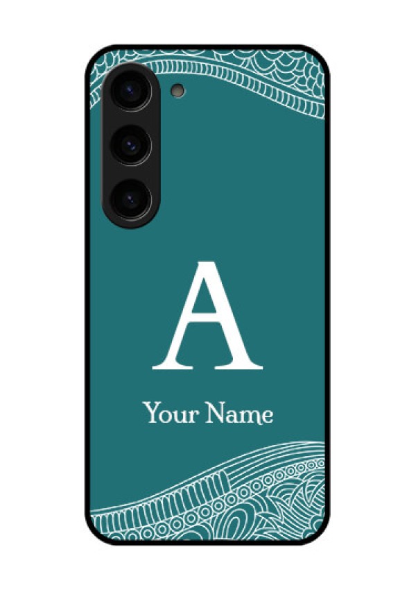 Galaxy S23 5G Personalized Glass Phone Case - line art pattern with custom name Design