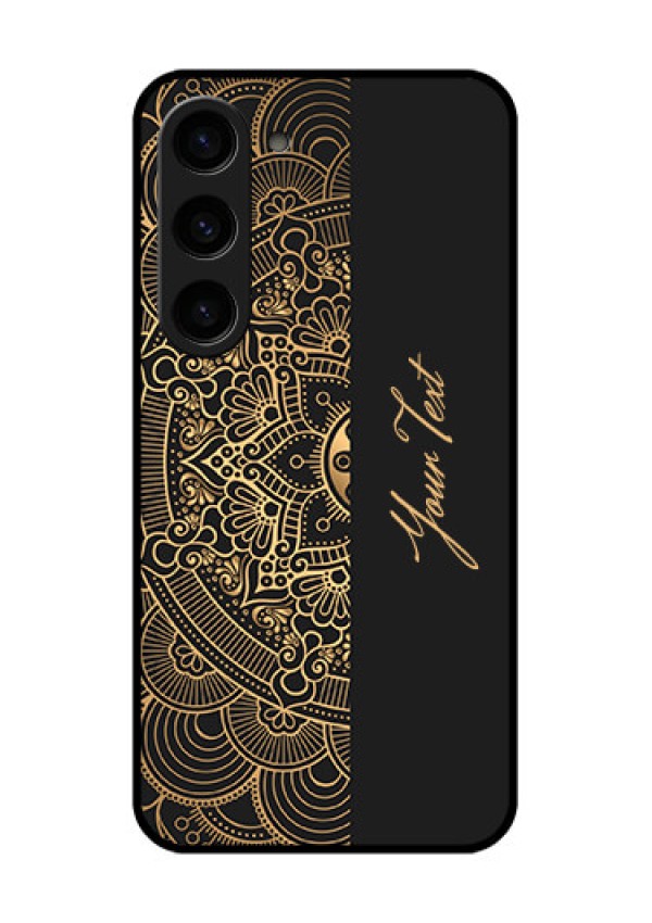 Galaxy S23 5G Photo Printing on Glass Case - Mandala art with custom text Design