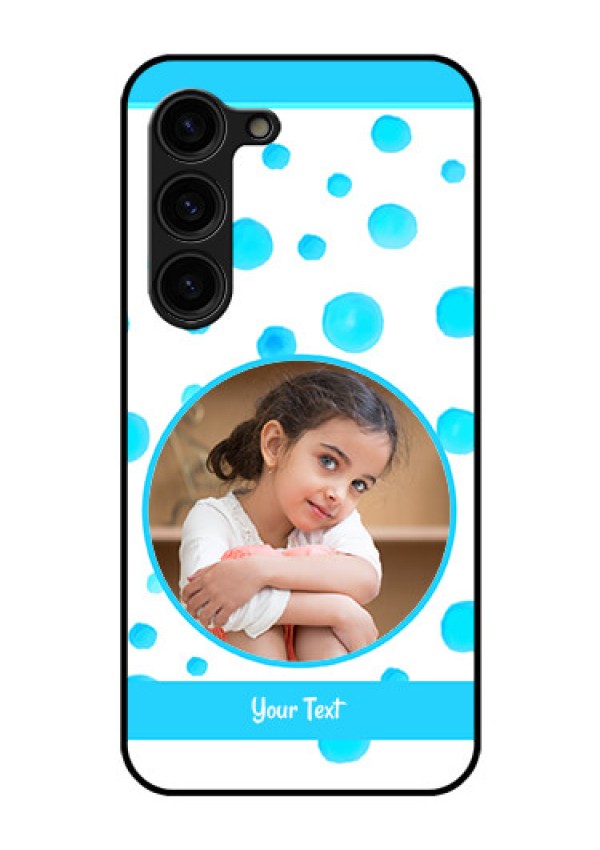 Galaxy S23 Plus 5G Photo Printing on Glass Case - Blue Bubbles Pattern Design