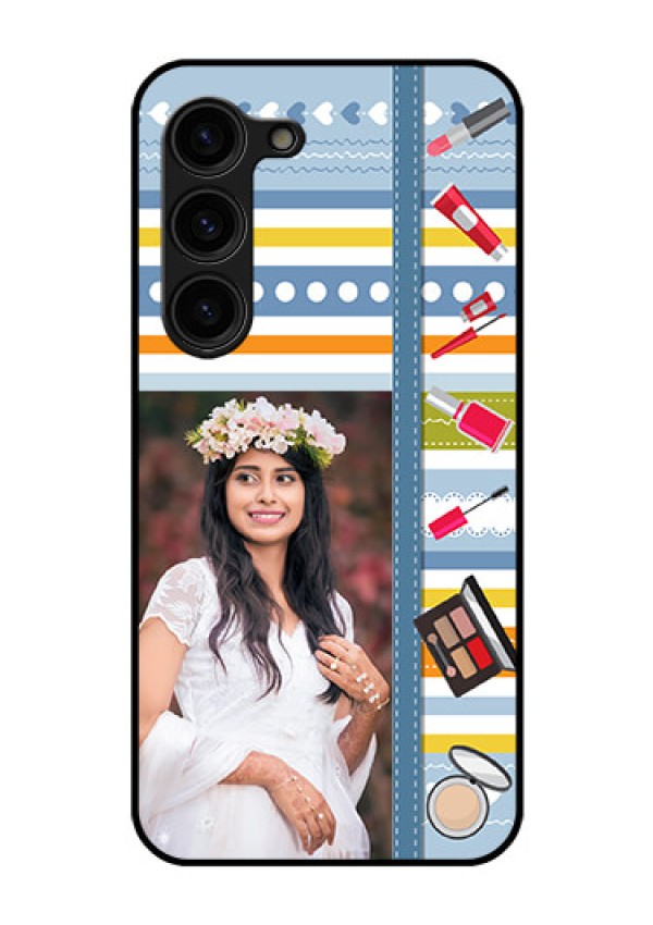Galaxy S23 Plus 5G Personalized Glass Phone Case - Makeup Icons Design