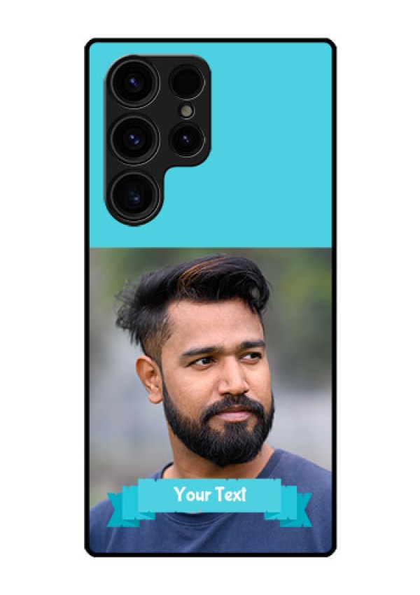 Galaxy S23 Ultra 5G Personalized Glass Phone Case - Simple Blue Color Design