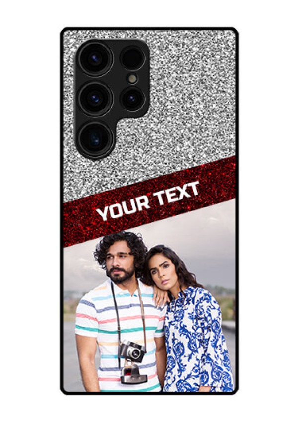 Galaxy S23 Ultra 5G Personalized Glass Phone Case - Image Holder with Glitter Strip Design