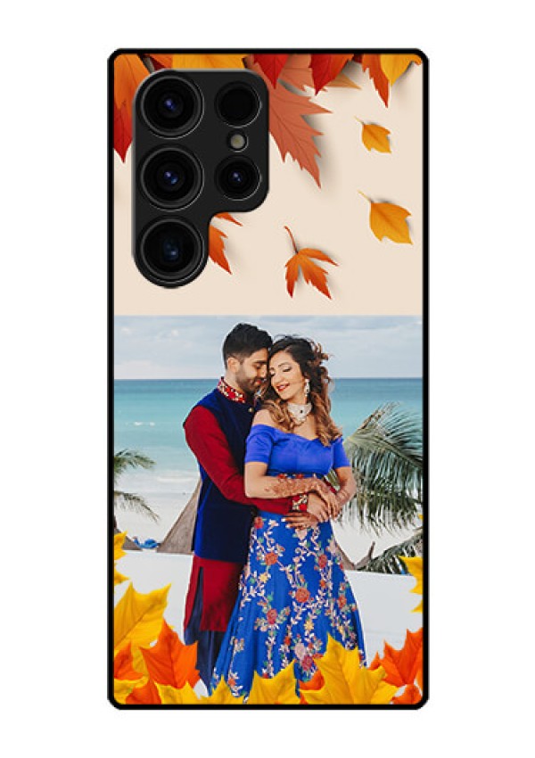 Galaxy S23 Ultra 5G Photo Printing on Glass Case - Autumn Maple Leaves Design
