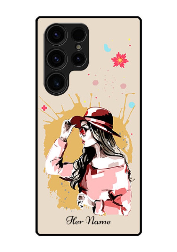 Galaxy S23 Ultra 5G Photo Printing on Glass Case - Women with pink hat Design