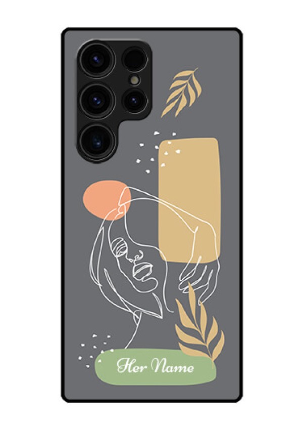 Galaxy S23 Ultra 5G Custom Glass Phone Case - Gazing Woman line art Design