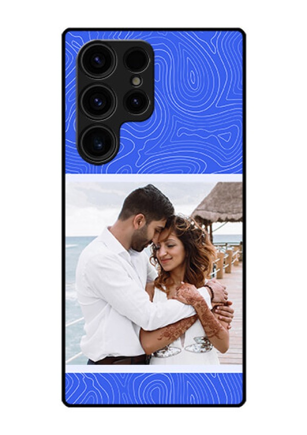 Galaxy S23 Ultra 5G Custom Glass Mobile Case - Curved line art with blue and white Design