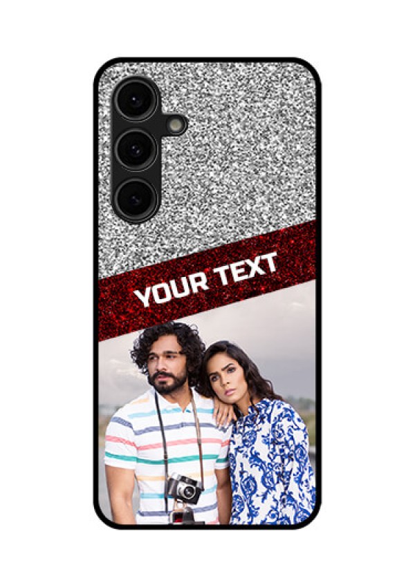 Galaxy S24 FE 5G Custom Glass Phone Case - Image Holder With Glitter Strip Design