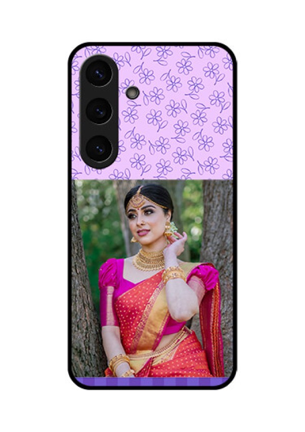 Galaxy S25 Plus 5G Custom Glass Phone CasePurple Floral Design