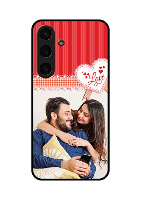 Galaxy S25 Plus 5G Custom Glass Phone CaseRed Love Pattern Design