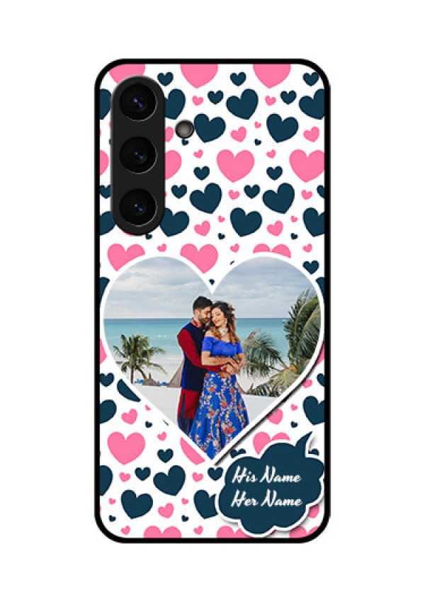 Galaxy S25 Plus 5G Custom Glass Phone CasePink and Blue Heart Design