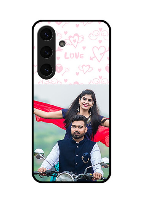Galaxy S25 Plus 5G Custom Glass Phone CasePink Flying Heart Design