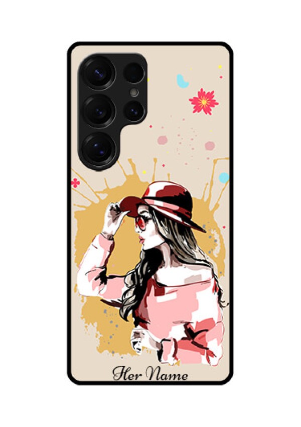 Galaxy S25 Ultra 5G Custom Glass Phone CaseWomen With Pink Hat Design