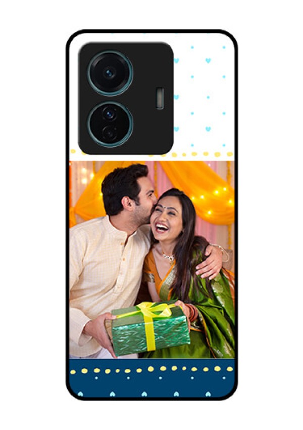 Vivo T1 Pro 5G Personalized Glass Phone Case - White and Blue Abstract Design