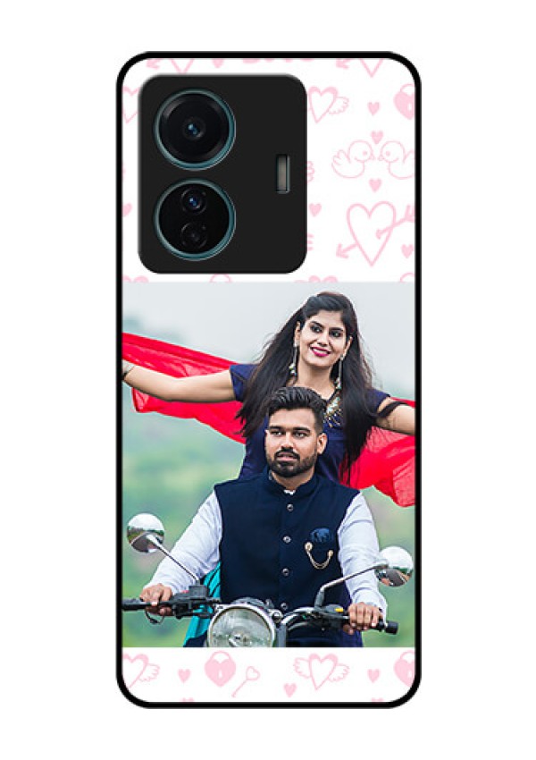 Vivo T1 Pro 5G Custom Glass Mobile Case - Pink Flying Heart Design