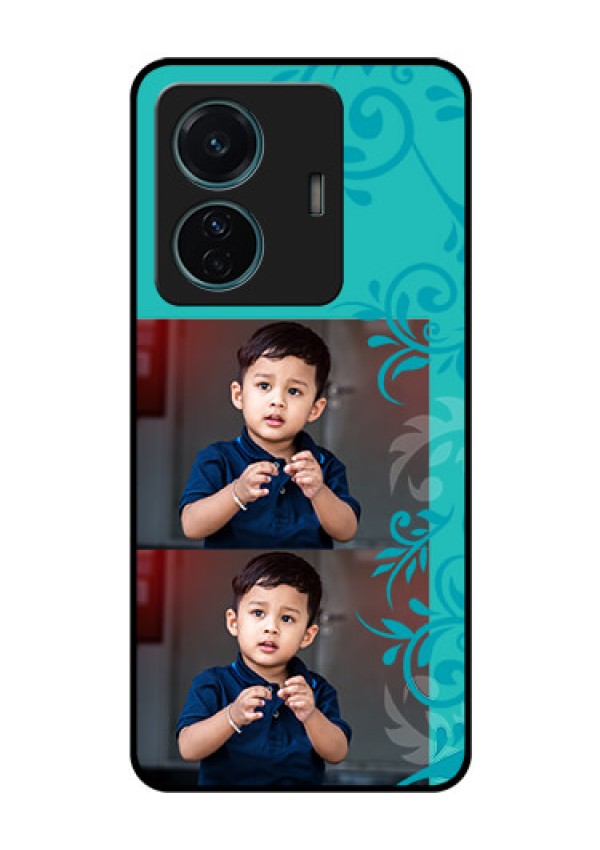 Vivo T1 Pro 5G Personalized Glass Phone Case - with Photo and Green Floral Design