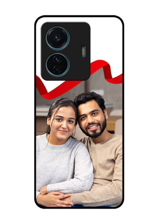 Vivo T1 Pro 5G Photo Printing on Glass Case - Red Ribbon Frame Design