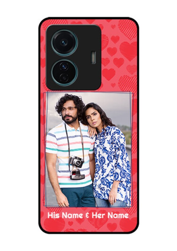 Vivo T1 Pro 5G Photo Printing on Glass Case - with Red Heart Symbols Design