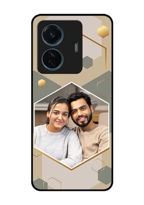 Vivo T1 Pro 5G Photo Printing on Glass Case - Stylish Hexagon Pattern Design