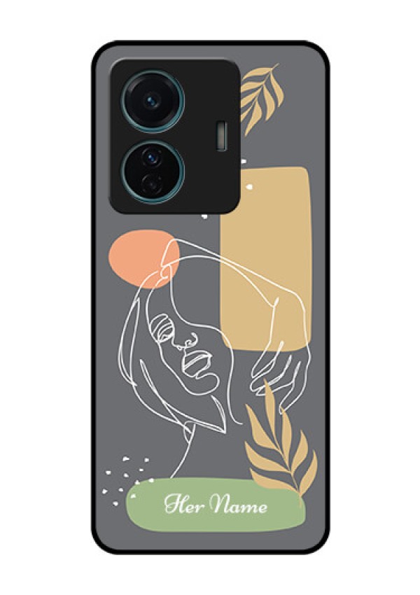 Vivo T1 Pro 5G Custom Glass Phone Case - Gazing Woman line art Design