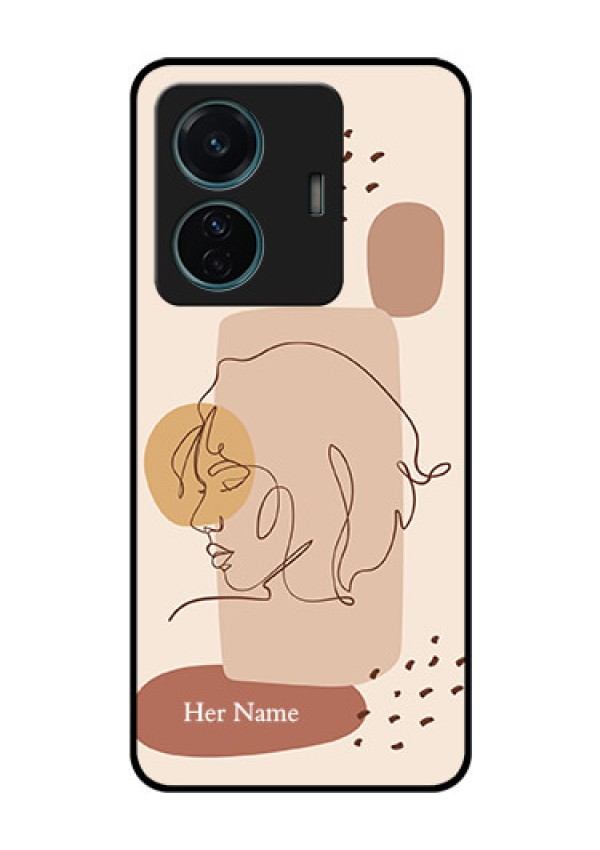 Vivo T1 Pro 5G Photo Printing on Glass Case - Calm Woman line art Design