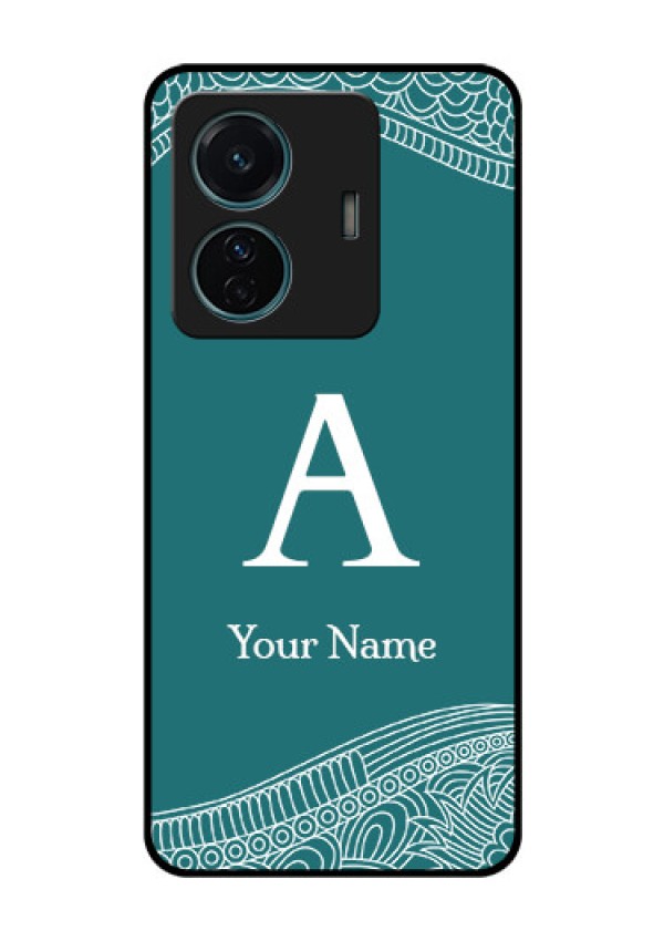 Vivo T1 Pro 5G Personalized Glass Phone Case - line art pattern with custom name Design
