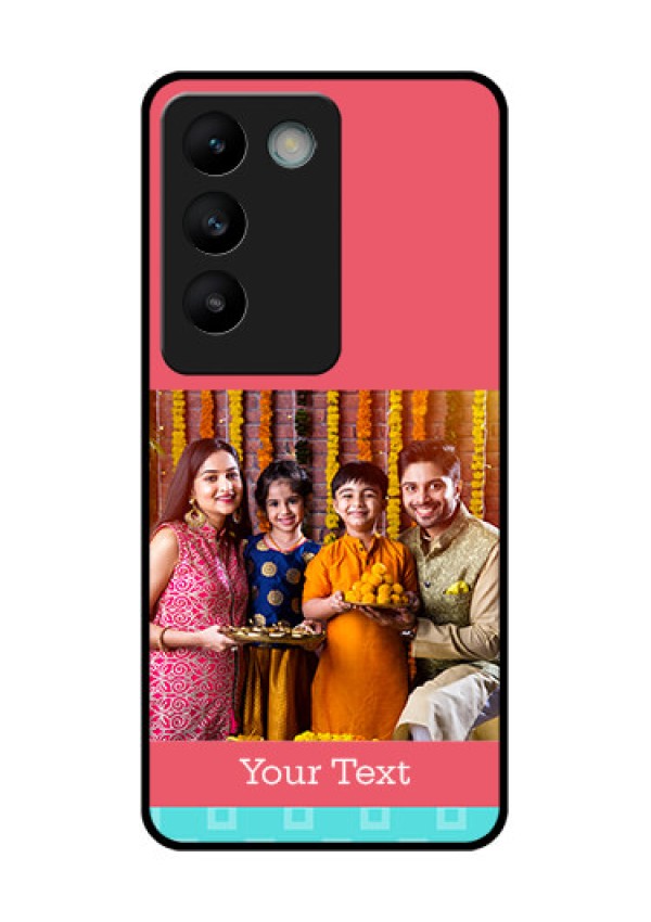 Vivo T3 5G Custom Glass Phone CasePeach and Blue Color Design