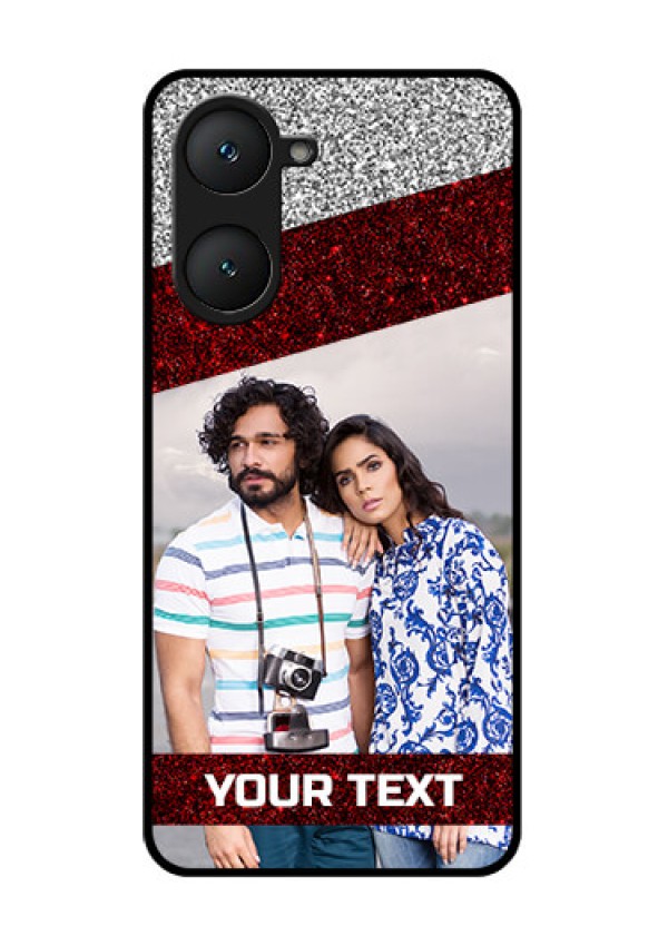 Vivo T3 Lite 5G Custom Glass Phone Case - Image Holder With Glitter Strip Design