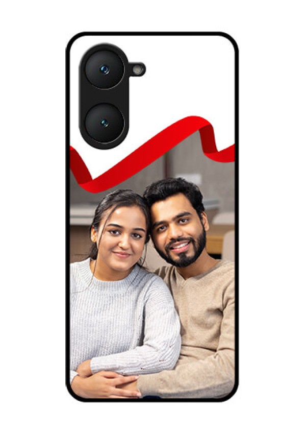 Vivo T3 Lite 5G Custom Glass Phone Case - Red Ribbon Frame Design