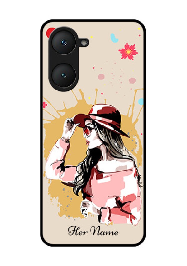 Vivo T3 Lite 5G Custom Glass Phone Case - Women With Pink Hat Design