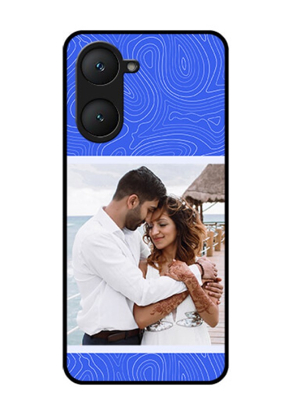 Vivo T3 Lite 5G Custom Glass Phone Case - Curved Line Art With Blue And White Design