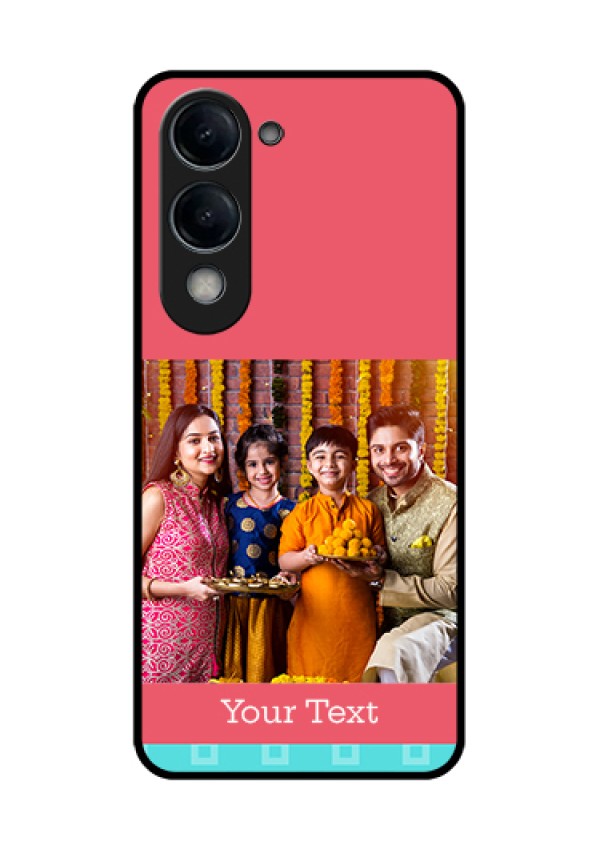 Vivo T4 Lite Custom Glass Phone Case - Peach & Blue Color Design