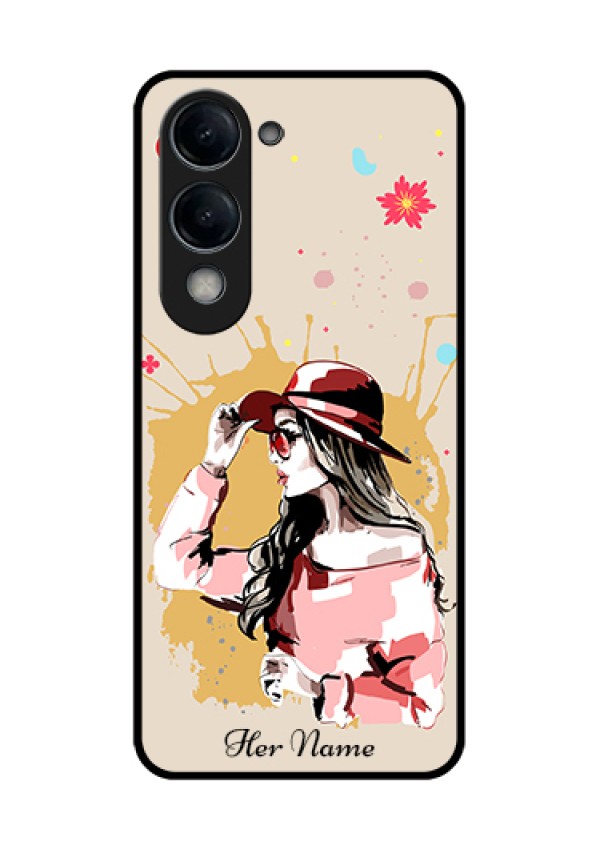 Vivo T4 Lite Custom Glass Phone Case - Women With Pink Hat Design