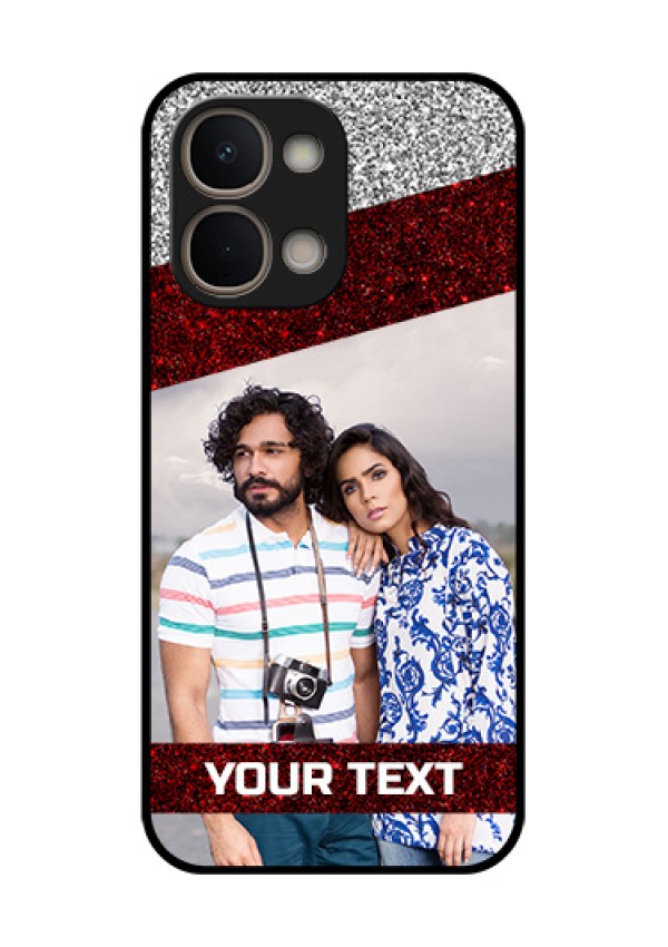 Vivo T5X 5G Custom Glass Phone Case - Image Holder With Glitter Strip Design