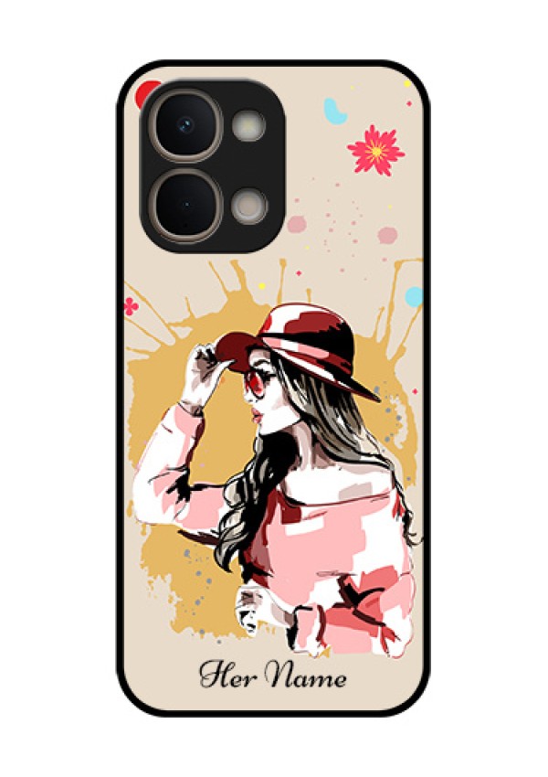 Vivo T5X 5G Custom Glass Phone Case - Women With Pink Hat Design