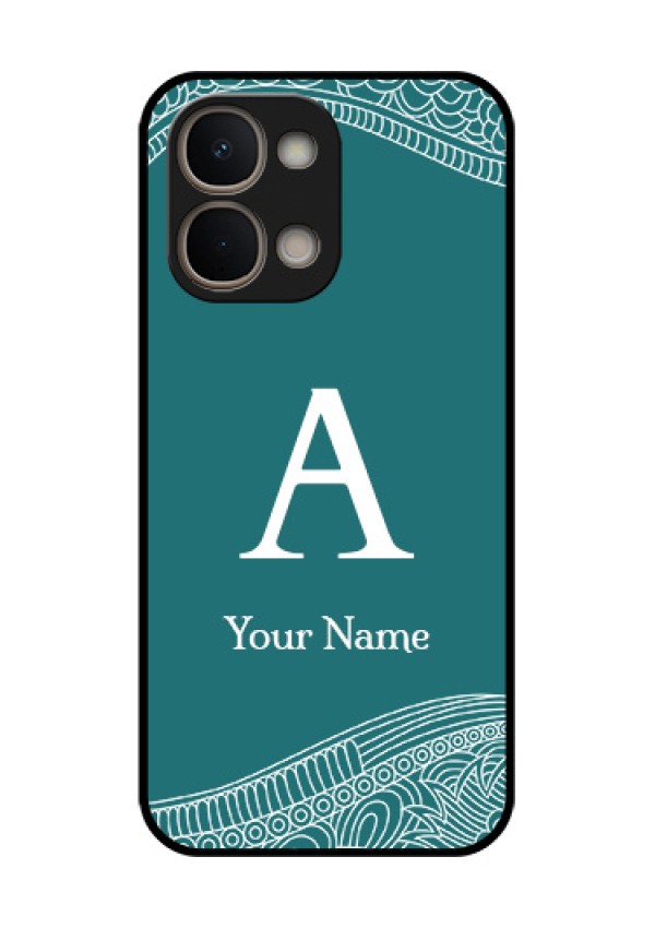 Vivo T5X 5G Custom Glass Phone Case - Line Art Pattern With Custom Name Design